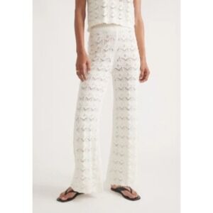 Marine Layer Hazel Crochet Pants L Cream Wide‎ Flare Leg Boho Coastal Resortwear
